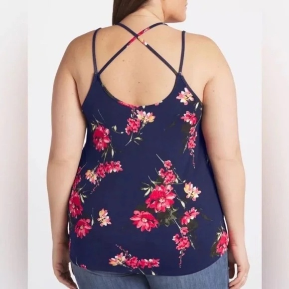 Papermoon navy blue red floral strappy back tank top 3x - Picture 2 of 12